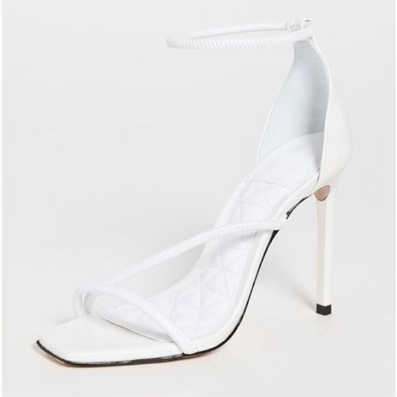 SCHUTZ Sandals‎ Size 8B White Leather Open Toe Stiletto Ankle Strap Cushioned - Picture 1 of 11